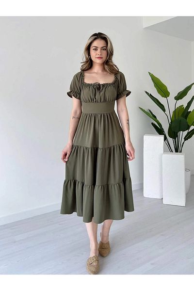 Dks Life Madonna Collar Front Gathered Flounce Layered Ayrobin Dress