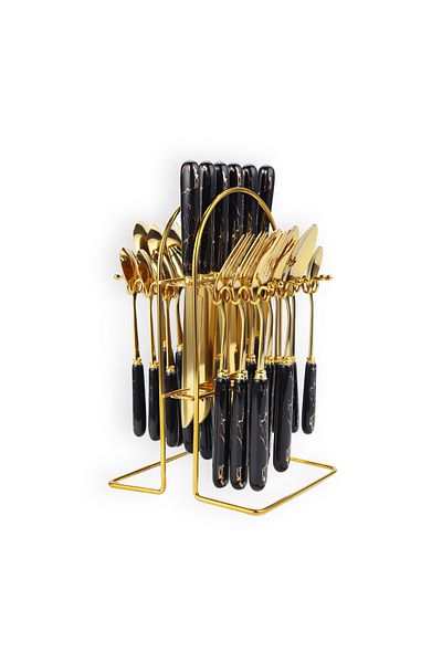 Sunhome 24-Piece Stainless Steel Cutlery Set With Stand Gold/Black