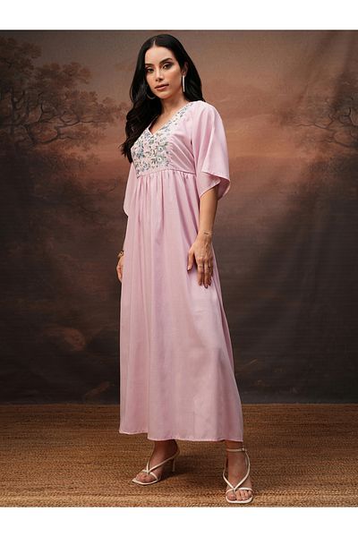 Vishudh By Styli Women Embroidered V Neck A-Line Maxi Dress