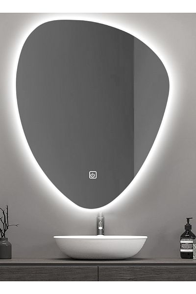 sharpdo Creative Water Drop Shape LED Bathroom Mirror with Light, Wall Mounted, 3-Color Stepless Dimming