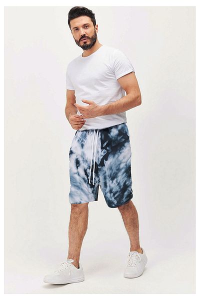 wingetstar White Blue Tie Dye Printed Classic Cotton Shorts