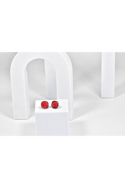 NARRU Handmade NARRU earrings, square, 1.2 mm, red and silver, Xeni