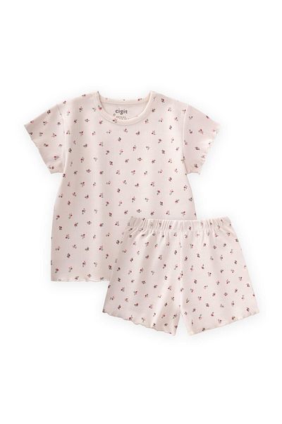 Cigit Patterned Shorts Suit 1-7 Years Ecru