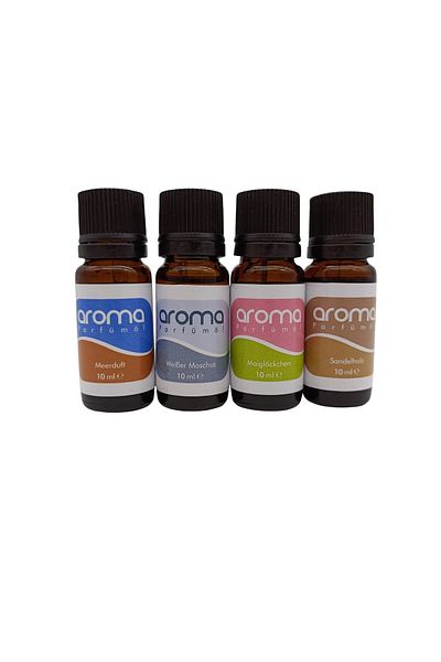 DellArt Set Essential Oil, 4 pieces x 10 ml - Marine, White Musk, Lily-of-the-Valley, Sandalwood, water-solu
