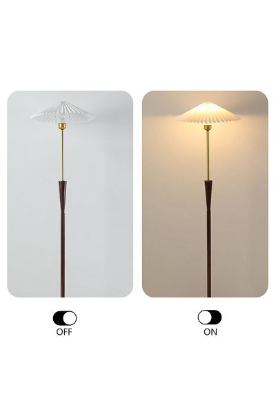sharpdo LED American Retro Pleated Floor Lamp, Bedroom Warm Bedside Lamp, 3-Color Lighting, Foot Switch