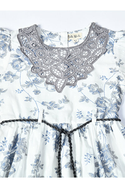 Bella Moda By Styli Floral Printed Lace Detail Cotton Dress