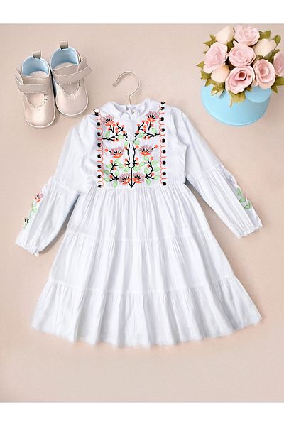 Bella Moda By Styli Embroidered Tiered Knee-Length Dress