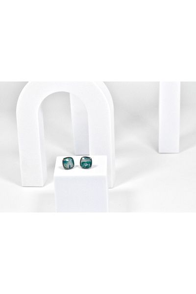 NARRU Handmade NARRU earrings, square, 1.2 mm, turquoise and silver, Xeni