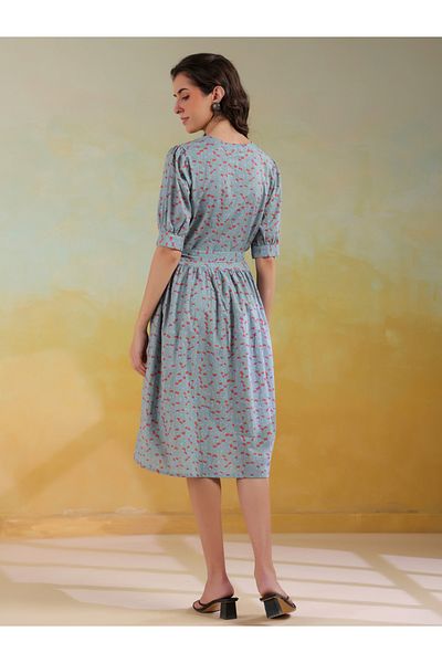 Sanskrutihomes By Styli Women Floral Printed Puff Sleeves A-Line Knee-Length Dress