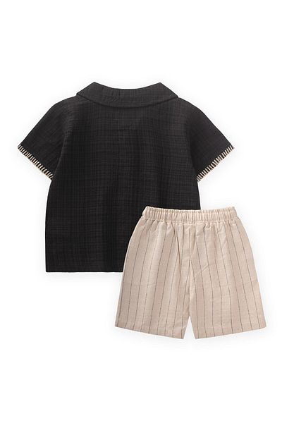 Cigit Handcrafted Detailed Shirt Suit 2-10 Years Black