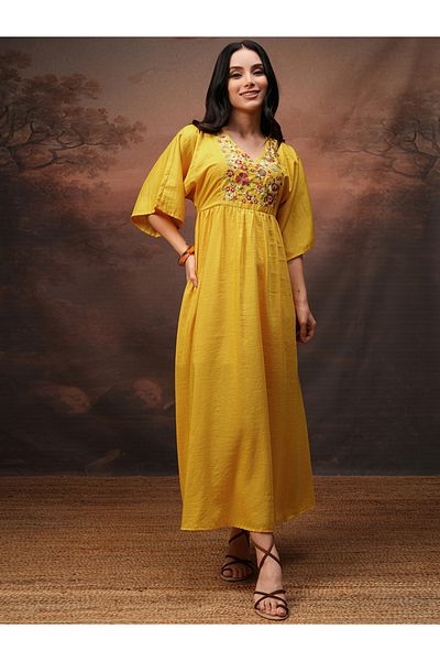 Vishudh By Styli Women Embroidered V Neck A-Line Maxi Dress
