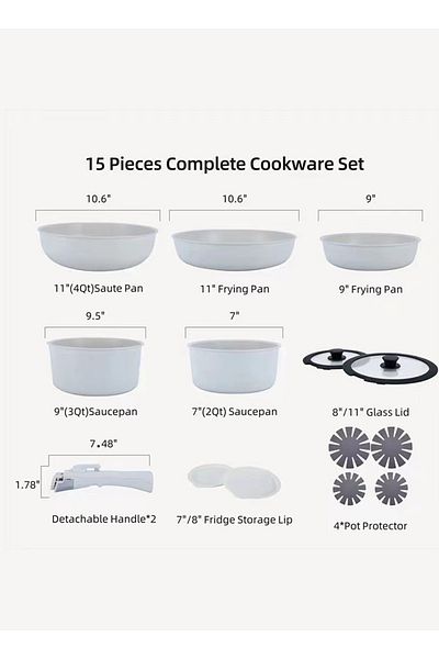sharpdo 15-Piece Removable Medical Stone Non-Stick Pot and Pan Set