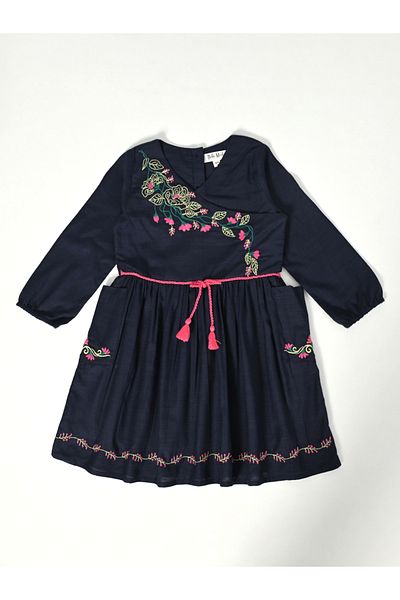Bella Moda By Styli Floral Embroidered Wrap Knee-Length Dress