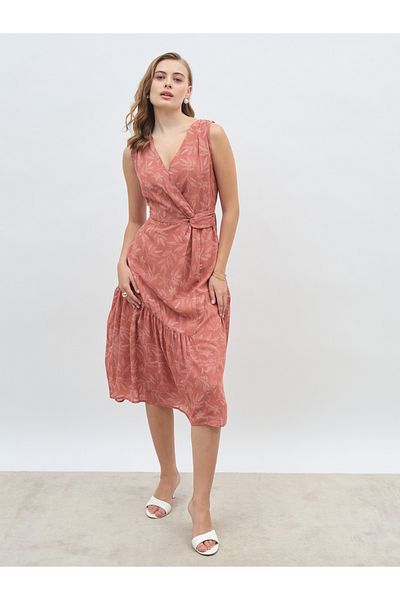 Styli All-Over Print Twist Front A-Line Midi Dress