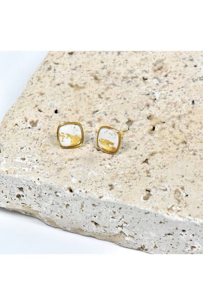 NARRU Handmade NARRU earrings, square, 1.2 mm, white and gold, Xeni