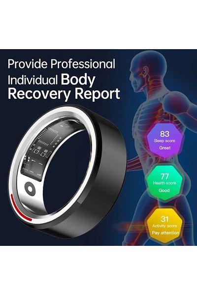 OEM Titanium Smart Ring, Black, Water Resistant, Up to 5 Atm, Ip68, Size 13, Symbian