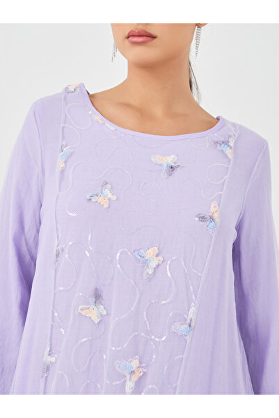 Keenly By Styli Embroidered Butterfly Detail A-Line Maxi Dress