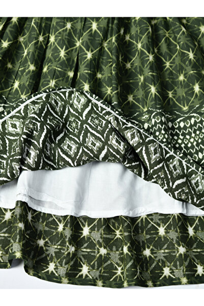 Bella Moda By Styli All-Over Print Lace Trim Cotton Dress with 3/4 Sleeves