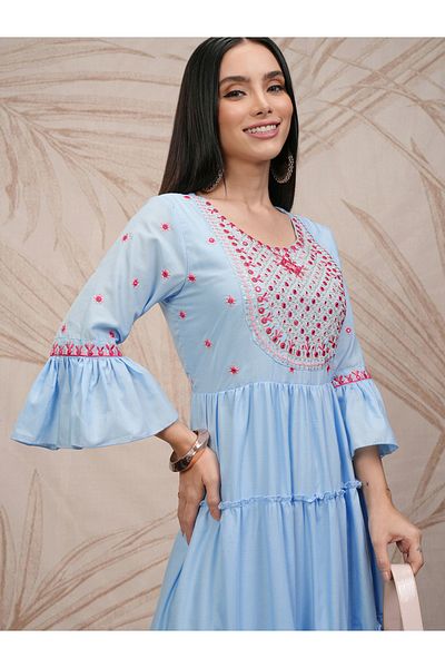 Vishudh By Styli Women Embroidered Bell Sleeves Tiered Maxi Dress