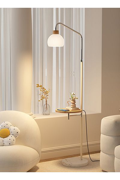 sharpdo LED French Retro Living Room Sofa Floor Lamp, 3-Color Variable Light Bulb, with Coffee Table Shelf