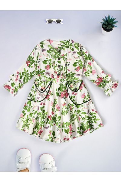 Bella Moda By Styli All-Over Floral Print Pintuck Detail Dress with Pockets