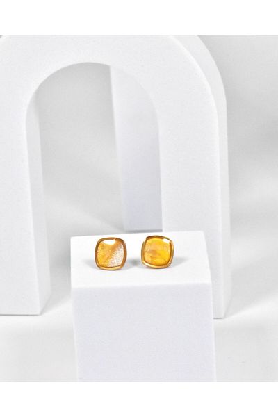 NARRU Handmade NARRU earrings, square, 1.2 mm, yellow, white and gold, Xeni