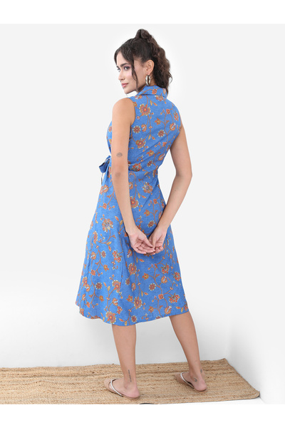 Vishudh By Styli Floral Printed Belted Shirt Midi Dress
