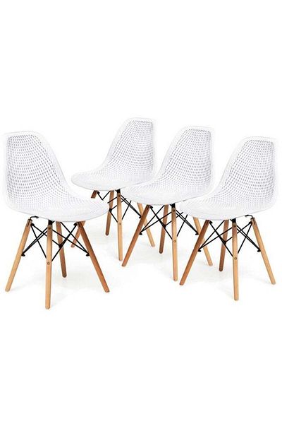 Taimi Pack of 4 Plastic Chair with Wooden Legs for Office Dining Kitchen Living Room White 70x40x40cm