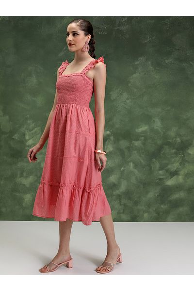 Vishudh By Styli Smocked Sleeveless Cotton Tiered Midi Dress