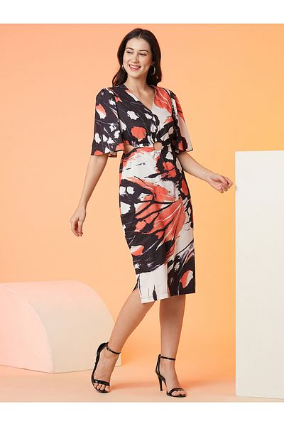 Globus By Styli Women Abstract Print Cut Out Sheath Midi Dress