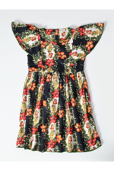 Bella Moda By Styli All-Over Floral Print Flutter Sleeves Dress with Lace Trim