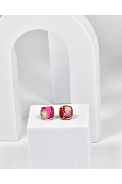 NARRU Handmade NARRU earrings, square, 1.2 mm, pink, white and gold, Xeni