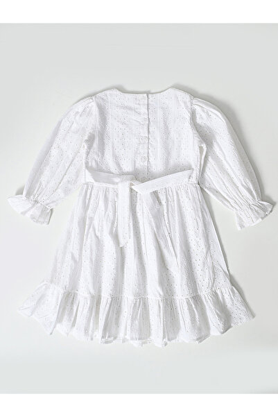 Bella Moda By Styli Solid Schiffli Pintuck Detail Dress with 3/4 Sleeves