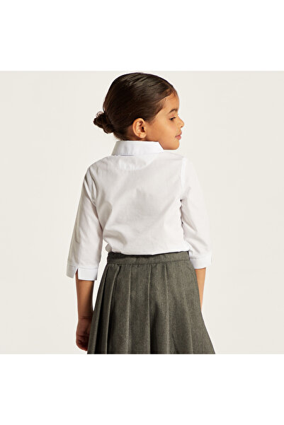 Juniors Solid Shirt With 3/4 Sleeves And Button Closure