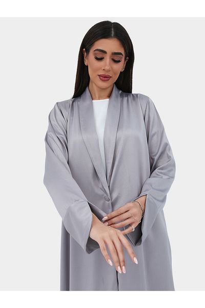 Elena by DStyle Satin Collar Double Sided A-Line Abaya