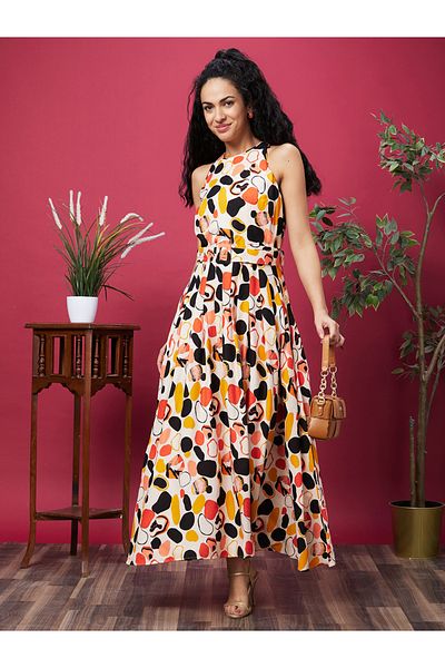 Globus By Styli Women All-Over Print Halter Neck A-Line Maxi Dress