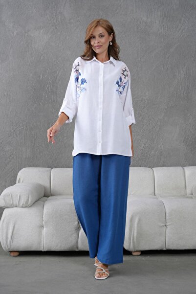 BURRASCA طقم كتان مطرز بالأحجار