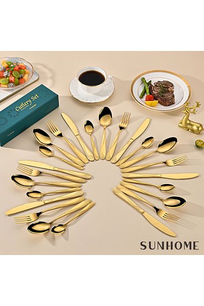 Sunhome 24-Piece Stainless Steel Cutlery Set Gold