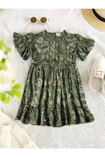Bella Moda By Styli Floral Print Short SleeveÂ Cotton Dress with Ruffle Trim