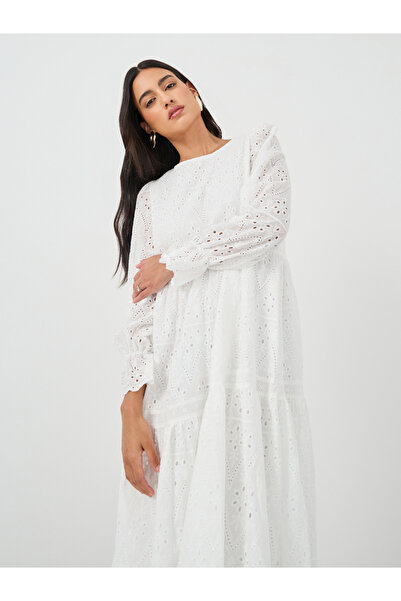Keenly By Styli Embroidered Balloon Sleeve A-Line Midi Dress