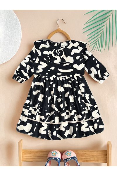 Bella Moda By Styli All-Over Abstract Print Ruffle Trim Cotton Dress