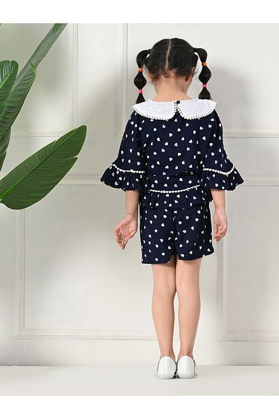 Bella Moda By Styli Heart Printed Lace Detail Top and Shorts Set