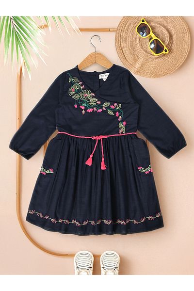 Bella Moda By Styli Floral Embroidered Wrap Knee-Length Dress