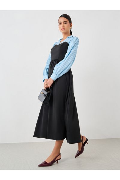 Styli Women Collared Twofer A-Line Midi Dress