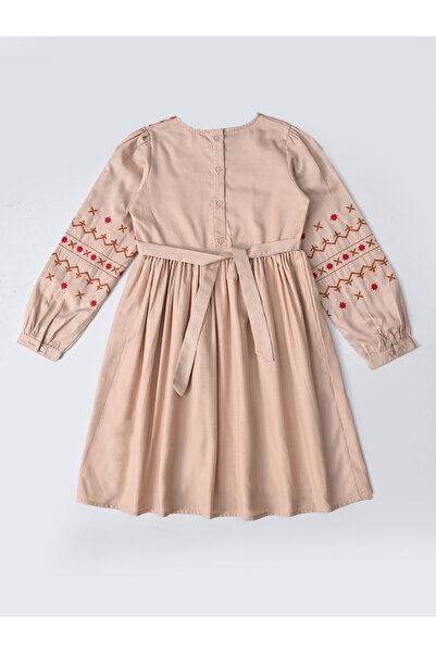 Bella Moda By Styli Embroidered Tie-Up Neck Knee-Length Dress