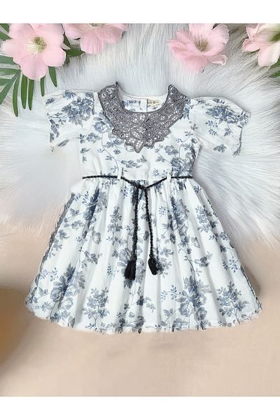 Bella Moda By Styli Floral Printed Lace Detail Cotton Dress
