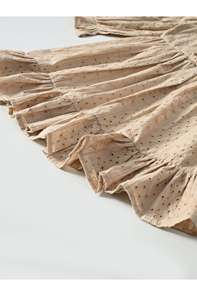 Bella Moda By Styli Solid Schiffli Pintuck Detail Dress with 3/4 Sleeves