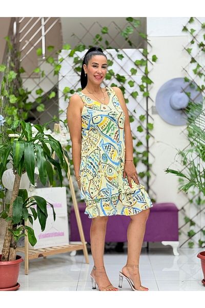 Punta Otantik Nc50131 Italian Cotton Linen Sleeveless Dress Yellow