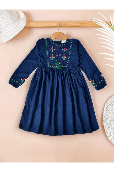 Bella Moda By Styli Embroidered Tie-Up Neck Knee-Length Dress