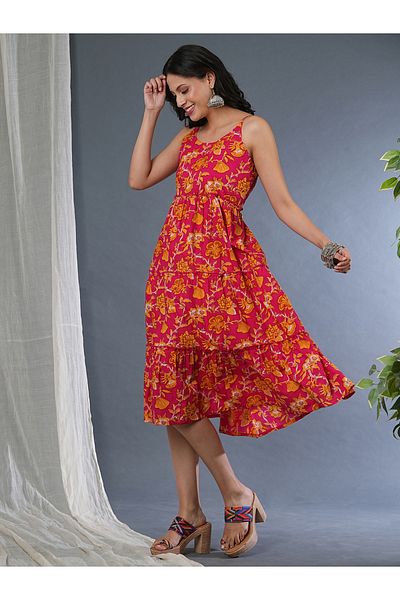 Globus By Styli Women Floral Print Strappy Tiered Midi Dress